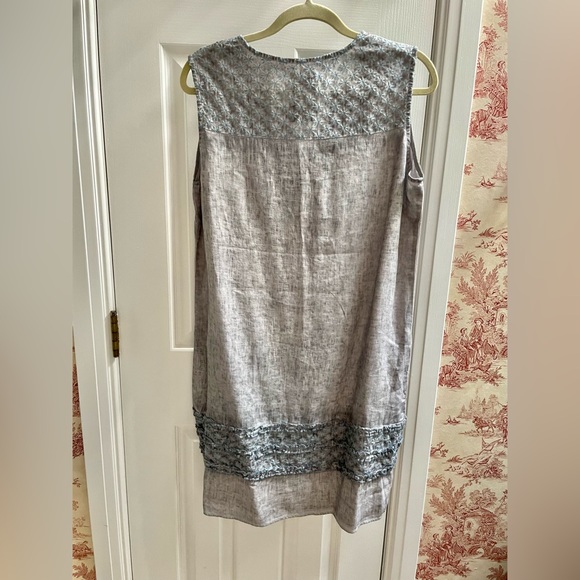 Light blue linen dress with beautiful accents. Size L. - Picture 2 of 5